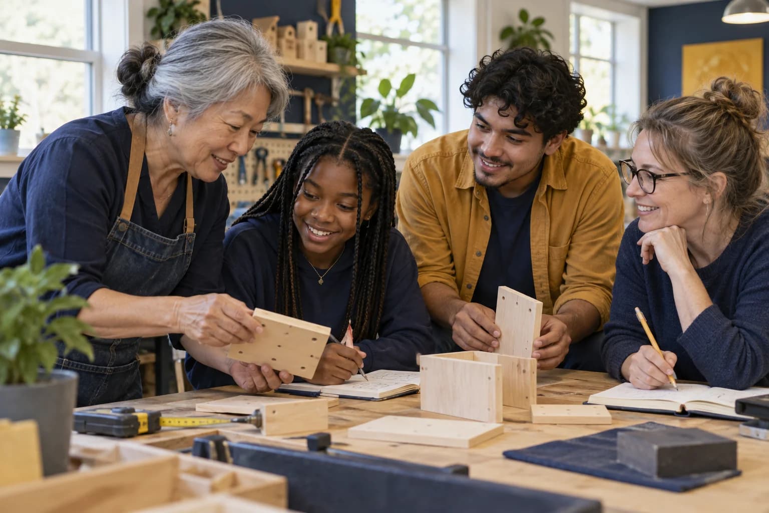 Illustrative mentoring workshop with people of different ages and backgrounds