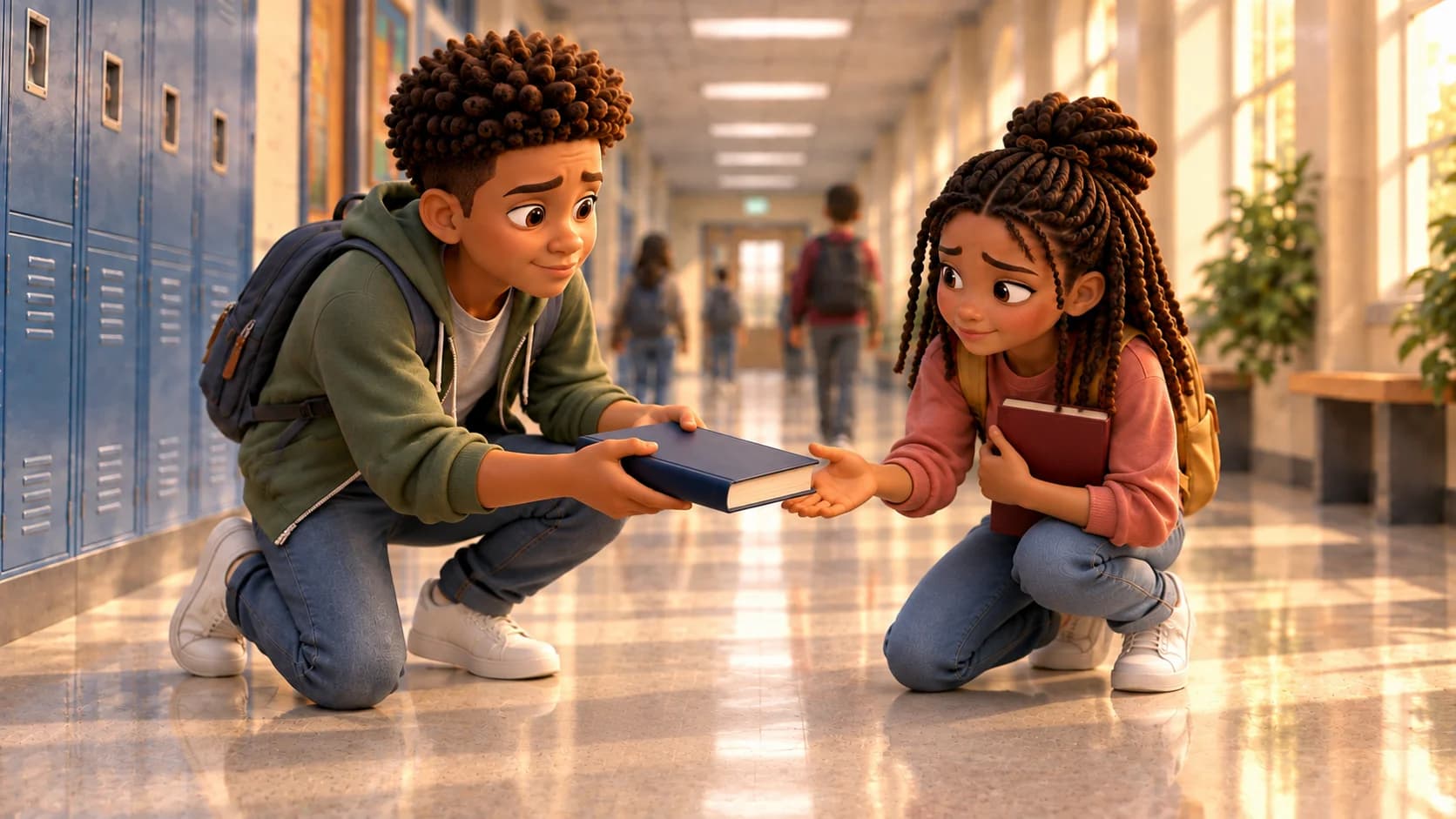 Pathways to Peace film artwork of a student helping a classmate