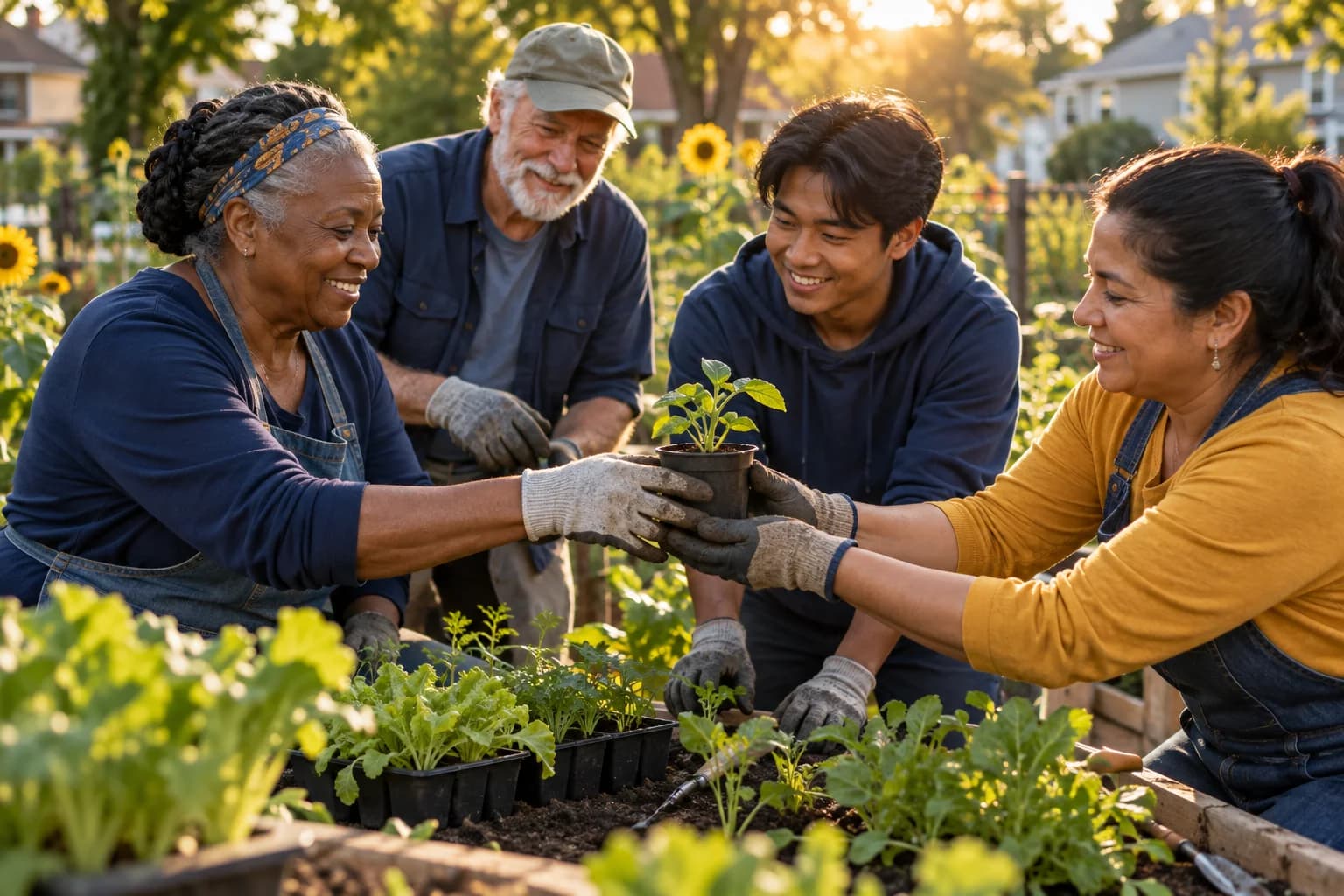 Illustrative intergenerational community gardening team